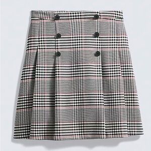 Ann Taylor Plaid Button-Front Skirt - Sixe 2 Black & White with Red Check